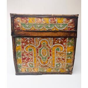 Indonesian Shell Inlay Dowry Trunk Bamboo Wood Folk Art Chest Lombok Sasak Style